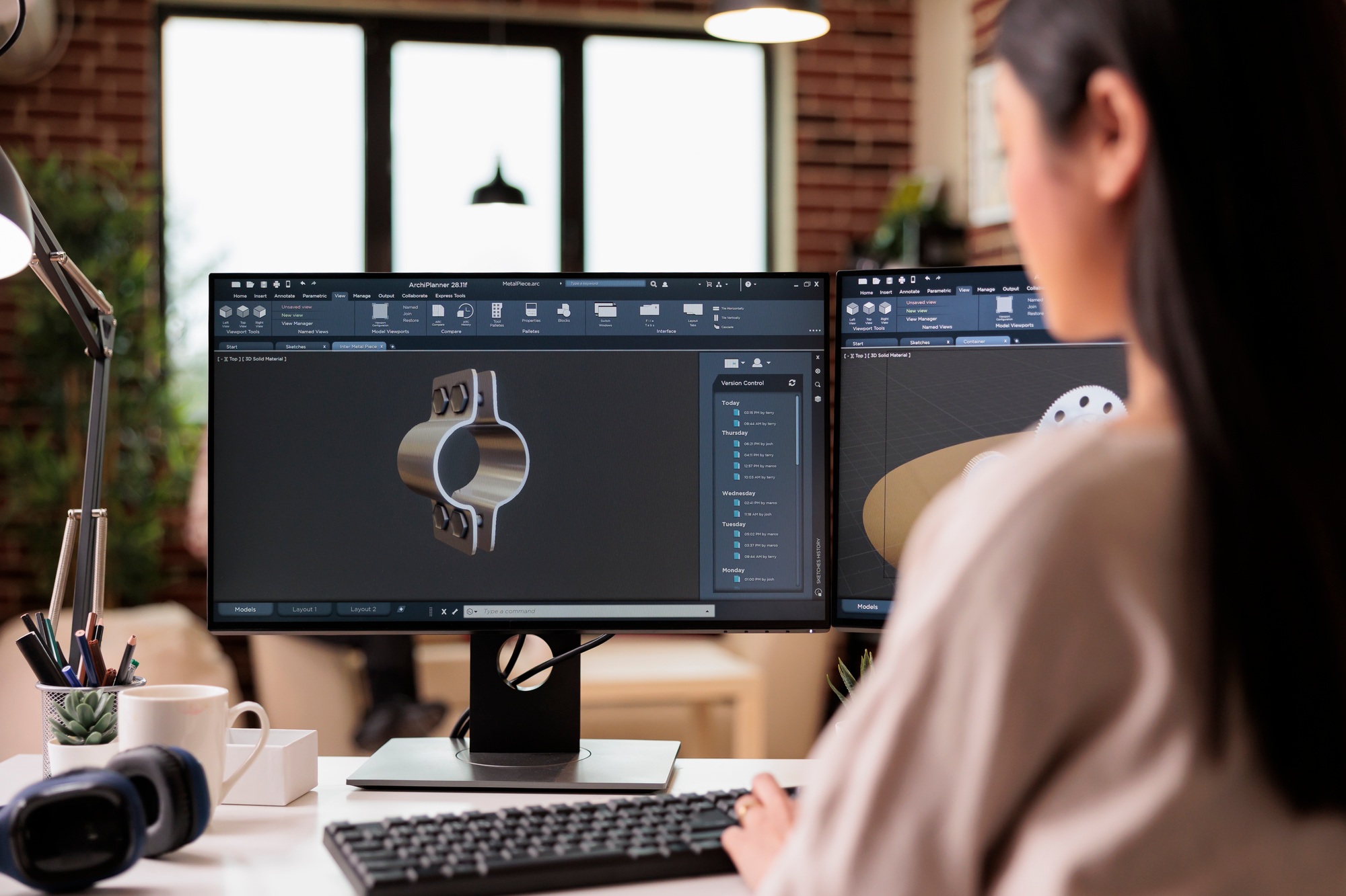 Cad engineer manufacturing machine product on pc